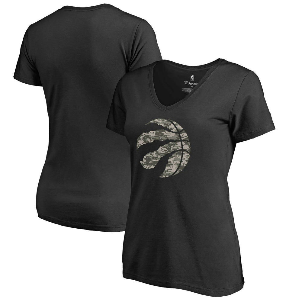 Toronto Raptors Women's Cloak Camo V-Neck T-Shirt Black