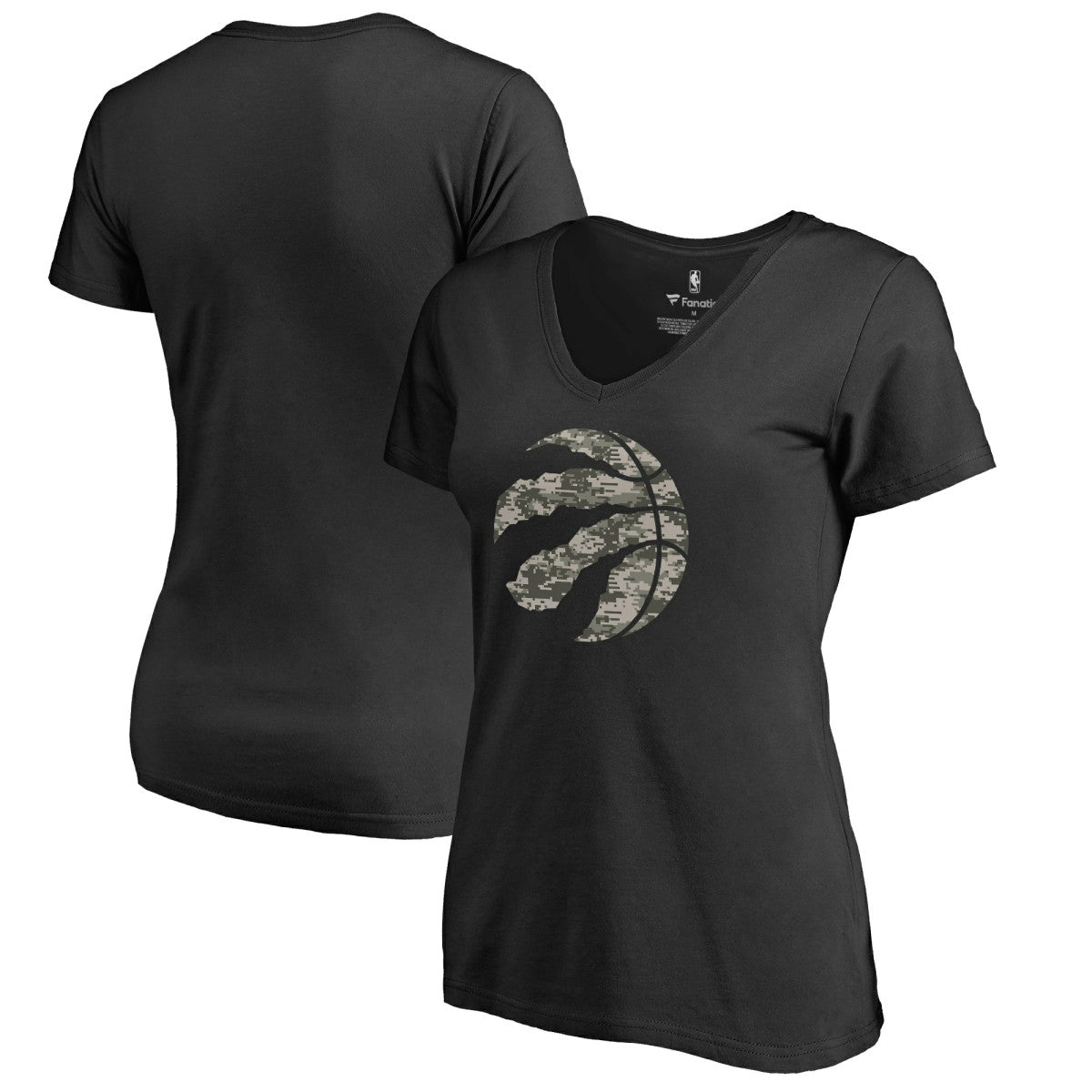Toronto Raptors Women's Cloak Camo V-Neck T-Shirt Black