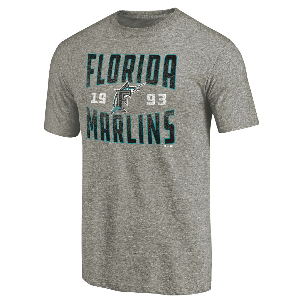 Florida Marlins Cooperstown Collection Vintage Antique Stack Tri-Blend T-Shirt - Gray T-shirts