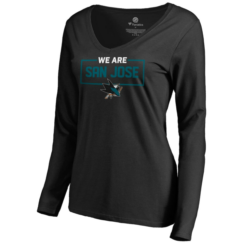 NHL San Jose Sharks Women's Iconic Collection We Are Long Sleeve V-Neck T-Shirt - Black
