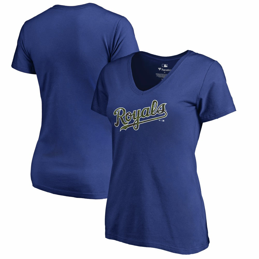 Kansas City Royals Women's Armed Forces Wordmark T-Shirt - Royal T-shirts