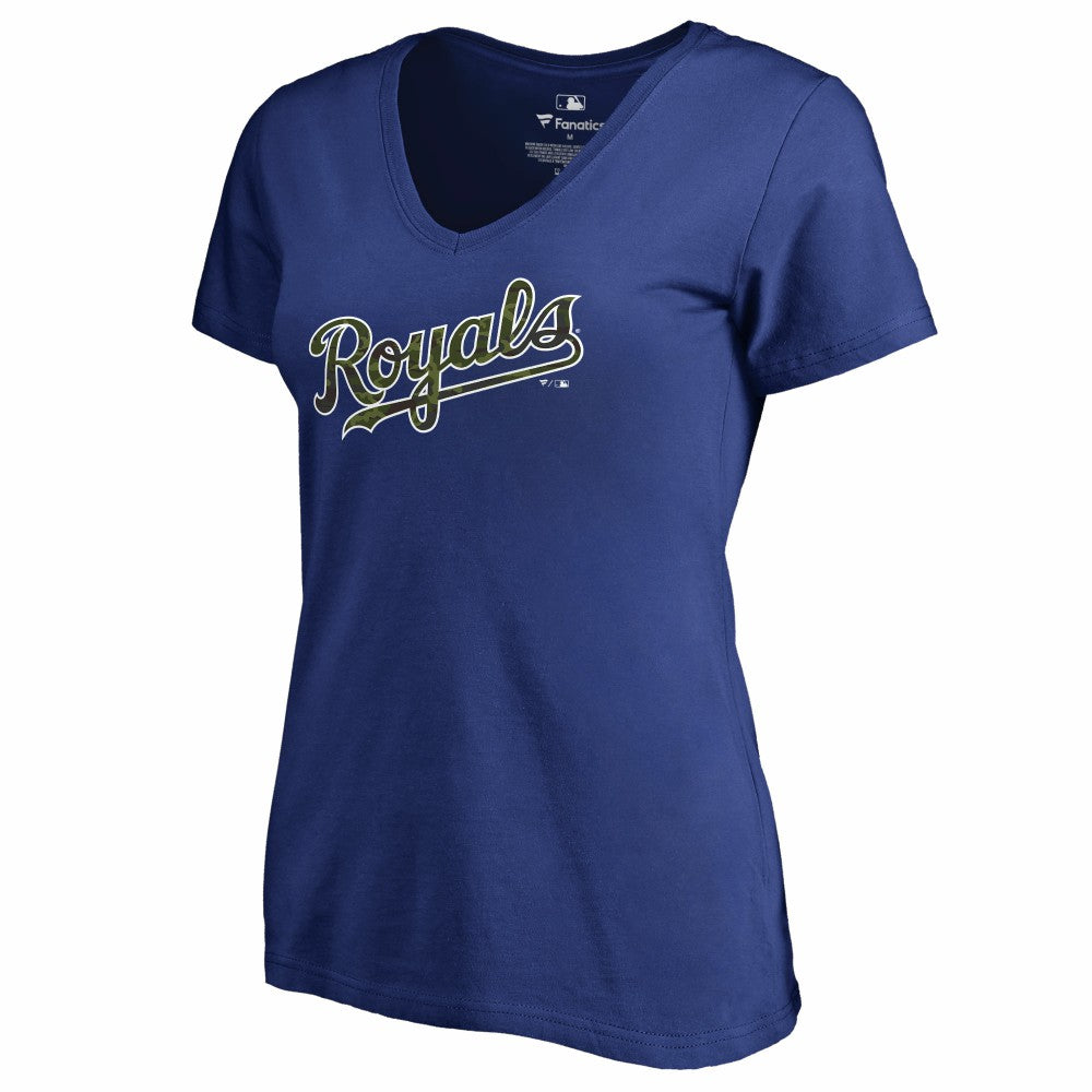 Kansas City Royals Women's Armed Forces Wordmark T-Shirt - Royal T-shirts