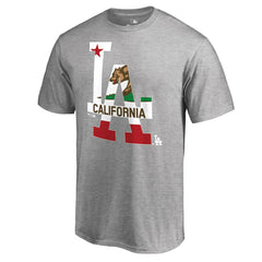 Los Angeles Dodgers Hometown Collection Cali Flag T-Shirt - Heathered Gray T-shirts