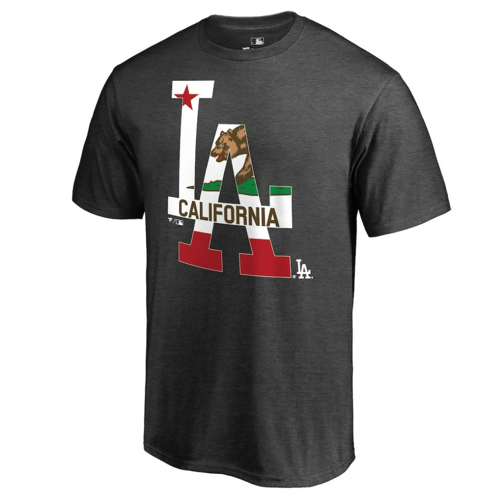 Los Angeles Dodgers Hometown Collection Cali Flag T-Shirt - Heathered Charcoal T-shirts