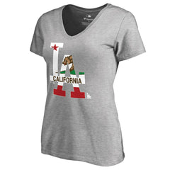 Los Angeles Dodgers Women's Hometown Collection Cali Flag T-Shirt - Heathered Gray T-shirts