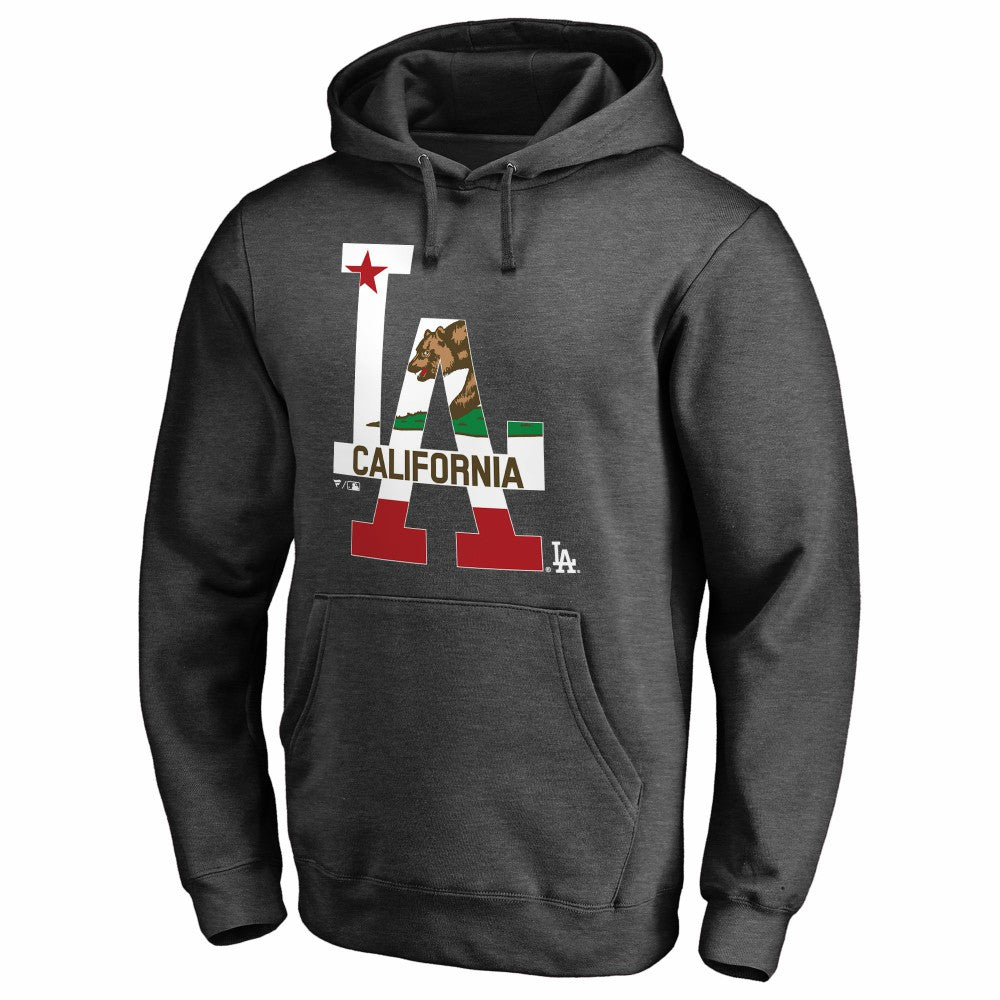 Los Angeles Dodgers Hometown Collection Cali Flag Pullover Hoodie - Heathered Charcoal Hoodies