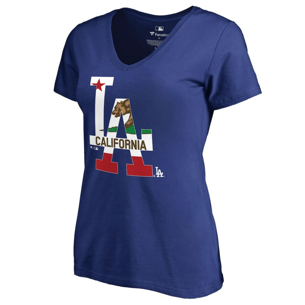 Los Angeles Dodgers Women's Hometown Collection Cali Flag T-Shirt - Royal T-shirts
