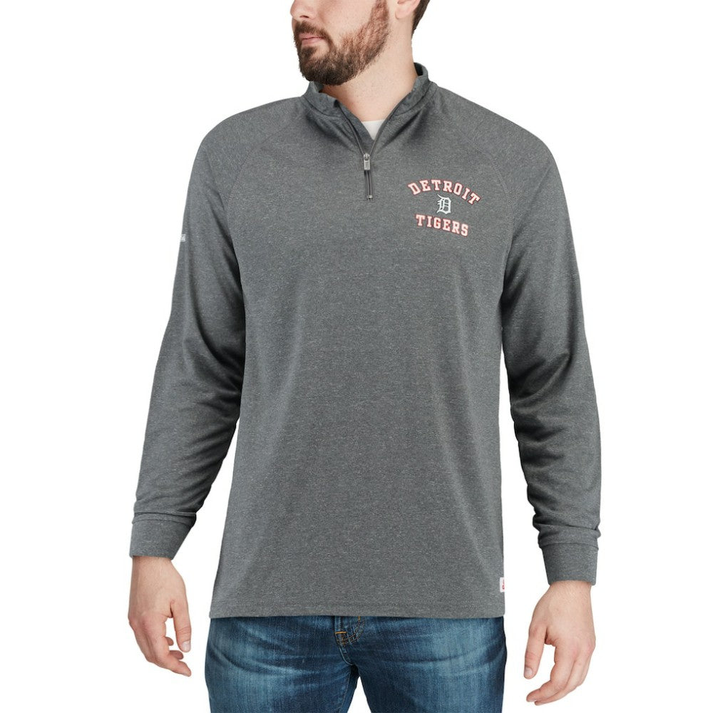 Detroit Tigers Stitches Team Raglan Quarter-Zip Pullover Jacket - Heathered Charcoal Jackets