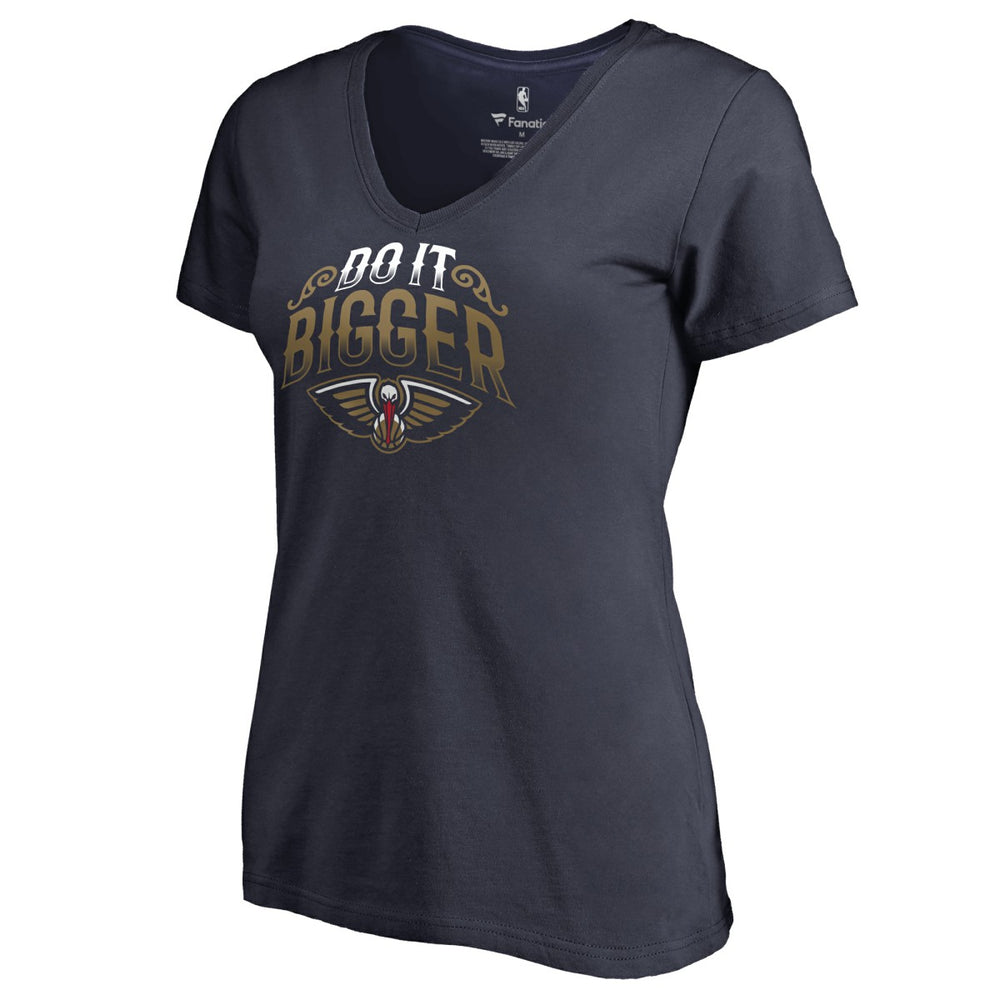 New Orleans Pelicans Women's Hometown Collection Do It Bigger V-Neck T-Shirt Navy