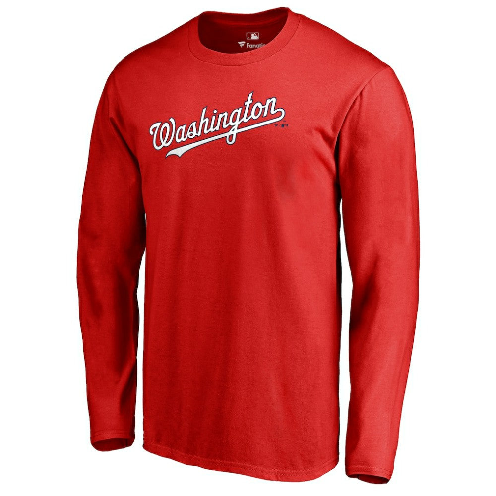 Washington Nationals Team Wordmark Long Sleeve T-Shirt - Red T-shirts