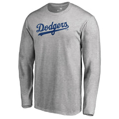 Los Angeles Dodgers Team Wordmark Long Sleeve T-Shirt - Heathered Gray T-shirts