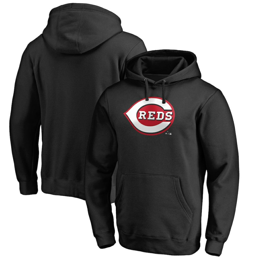 Cincinnati Reds Official Wordmark Fitted Pullover Hoodie - Black Hoodies