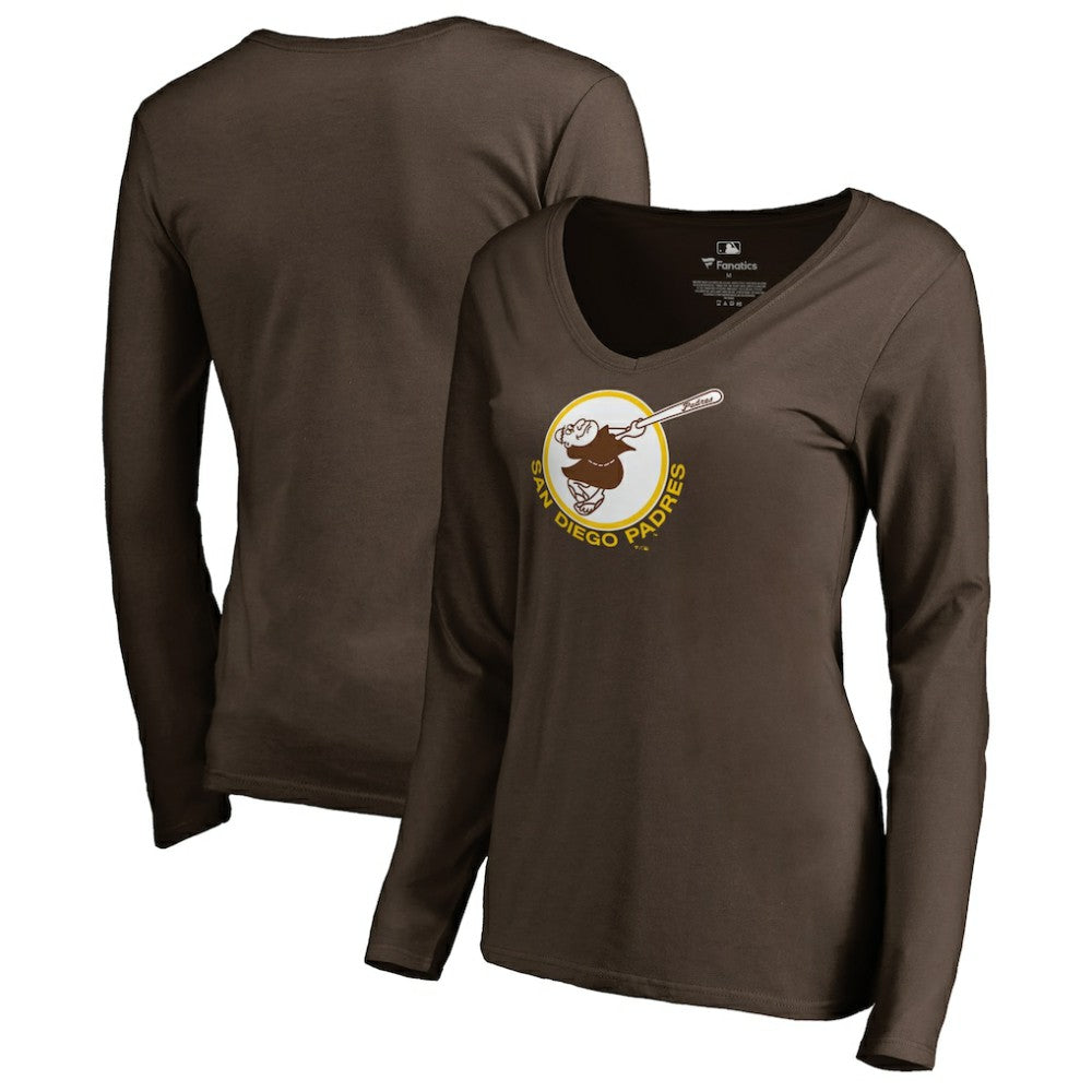 San Diego Padres Women's Cooperstown Collection Forbes Long Sleeve V-Neck T-Shirt - Brown T-shirts