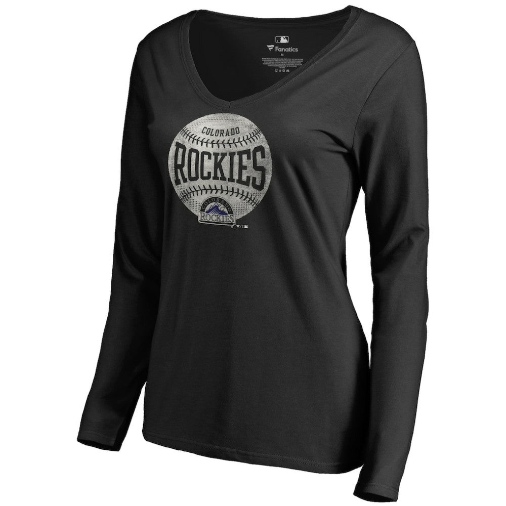Colorado Rockies Women's Cooperstown Collection Slider Long Sleeve V-Neck T-Shirt - Black T-shirts