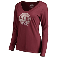 Philadelphia Phillies Women's Cooperstown Collection Slider Long Sleeve V-Neck T-Shirt - Maroon T-shirts