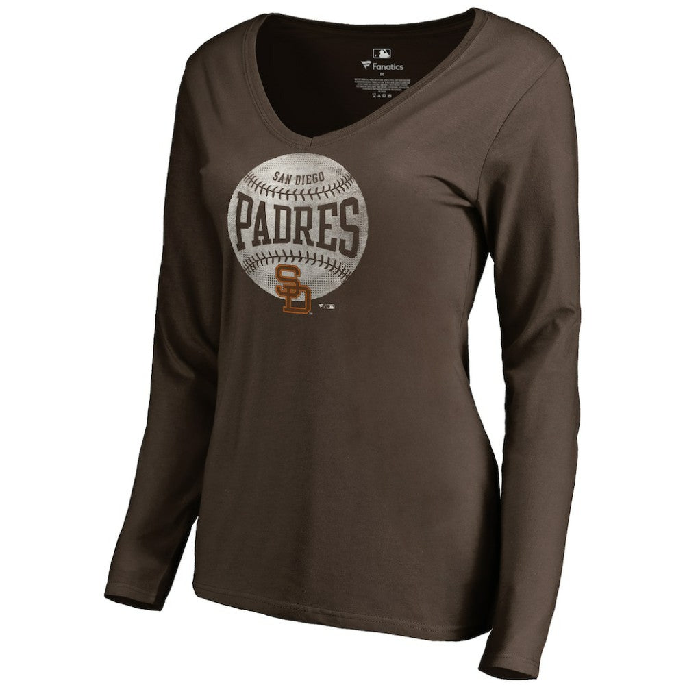 San Diego Padres Women's Cooperstown Collection Slider Long Sleeve V-Neck T-Shirt - Brown T-shirts