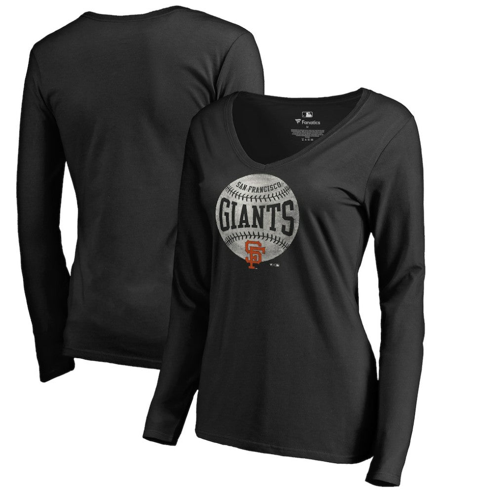San Francisco Giants Women's Cooperstown Collection Slider Long Sleeve V-Neck T-Shirt - Black T-shirts