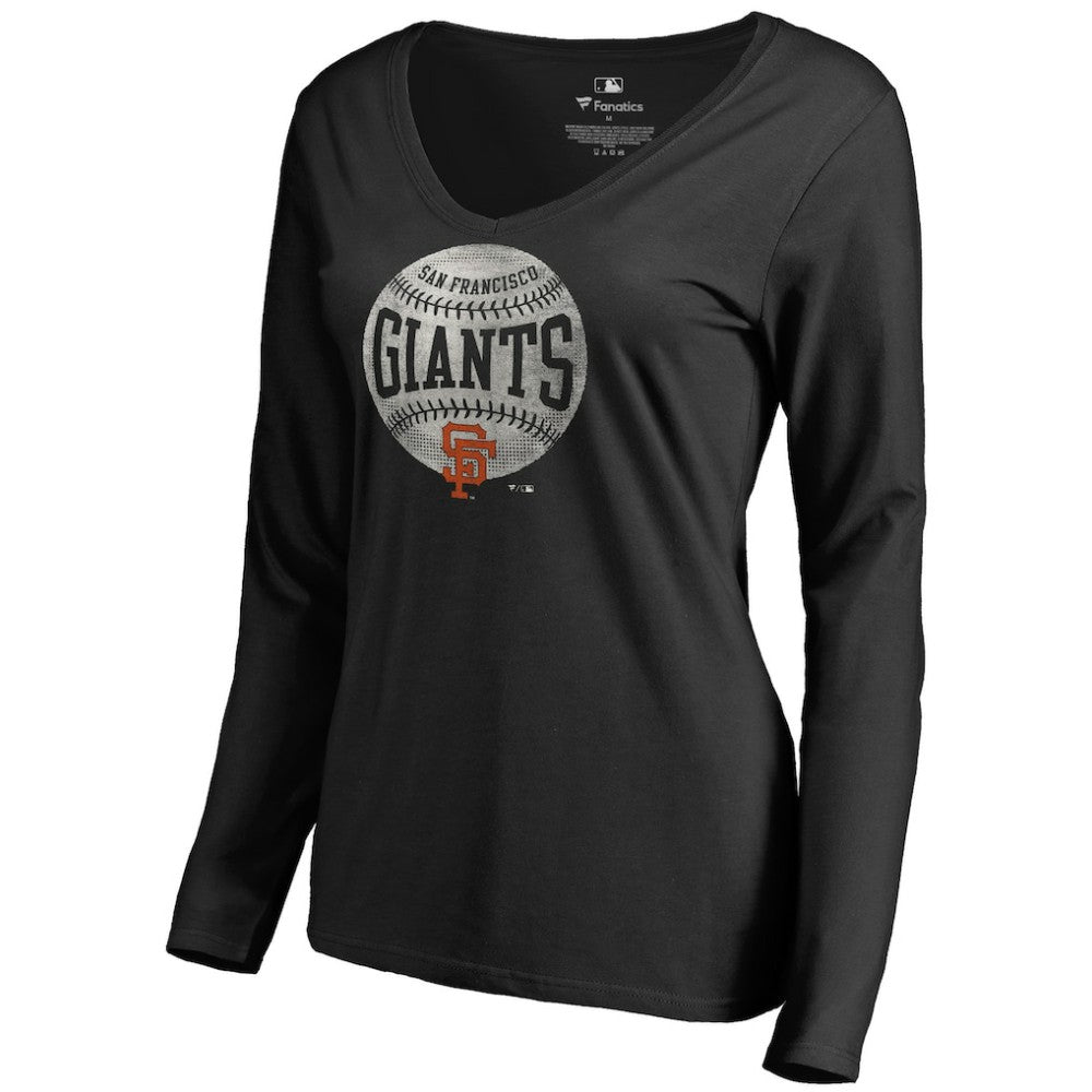 San Francisco Giants Women's Cooperstown Collection Slider Long Sleeve V-Neck T-Shirt - Black T-shirts