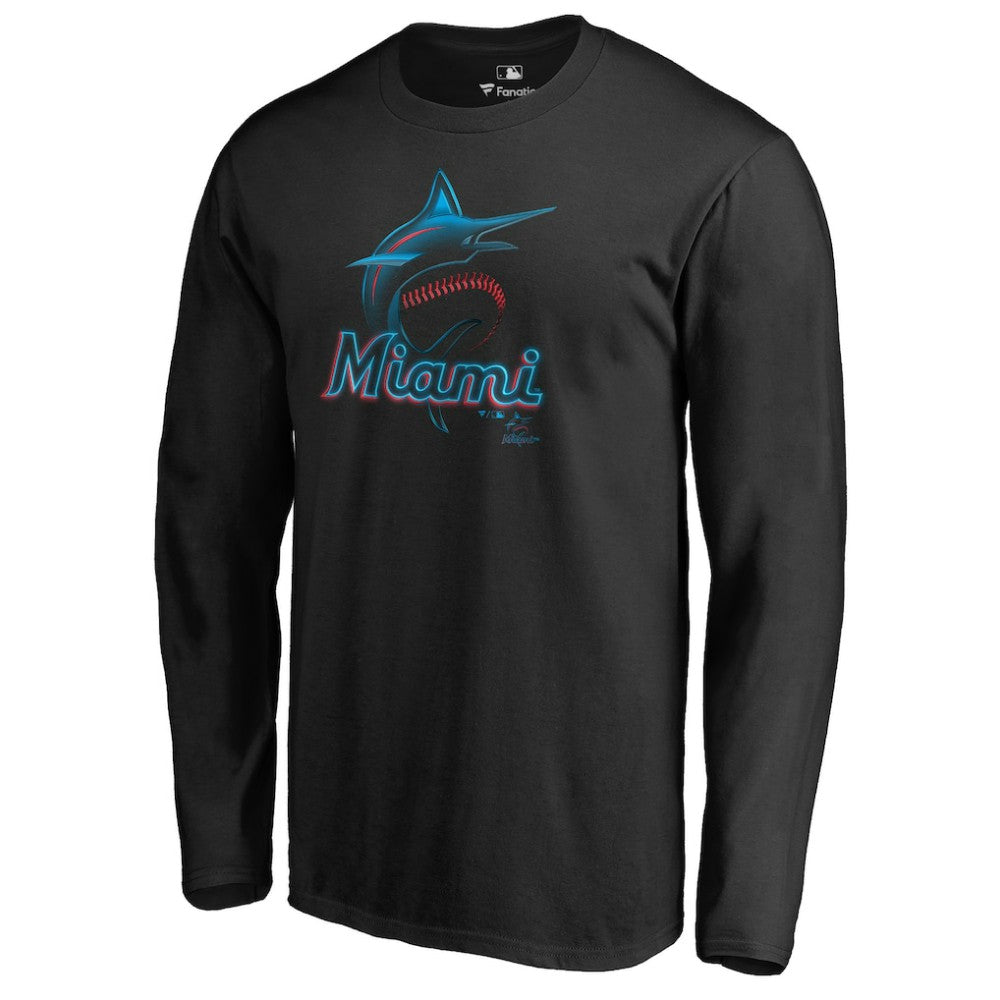 Miami Marlins Midnight Mascot Long Sleeve T-Shirt - Black T-shirts