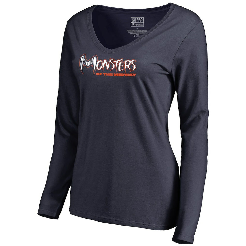 Chicago Bears Women's Monsters Long Sleeve V-Neck T-Shirt Navy
