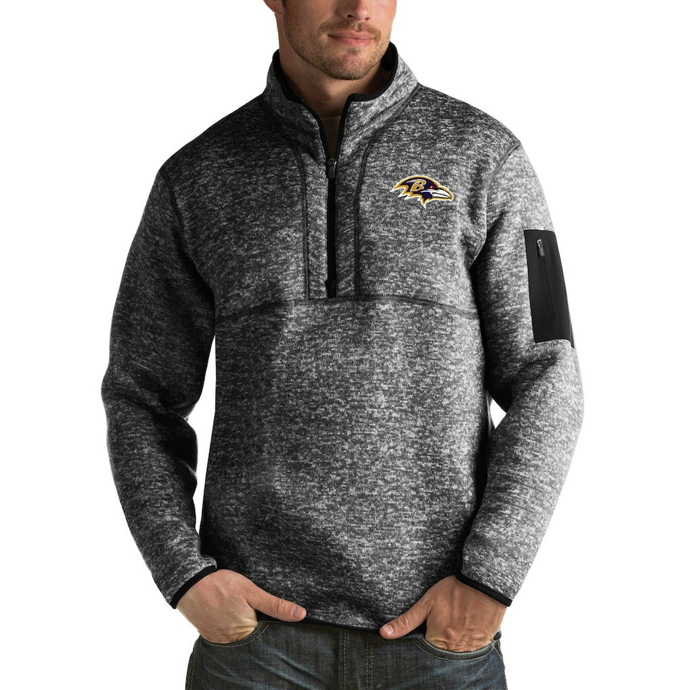 Baltimore Ravens Antigua Fortune Big & Tall Quarter-Zip Pullover Jacket Heather Black