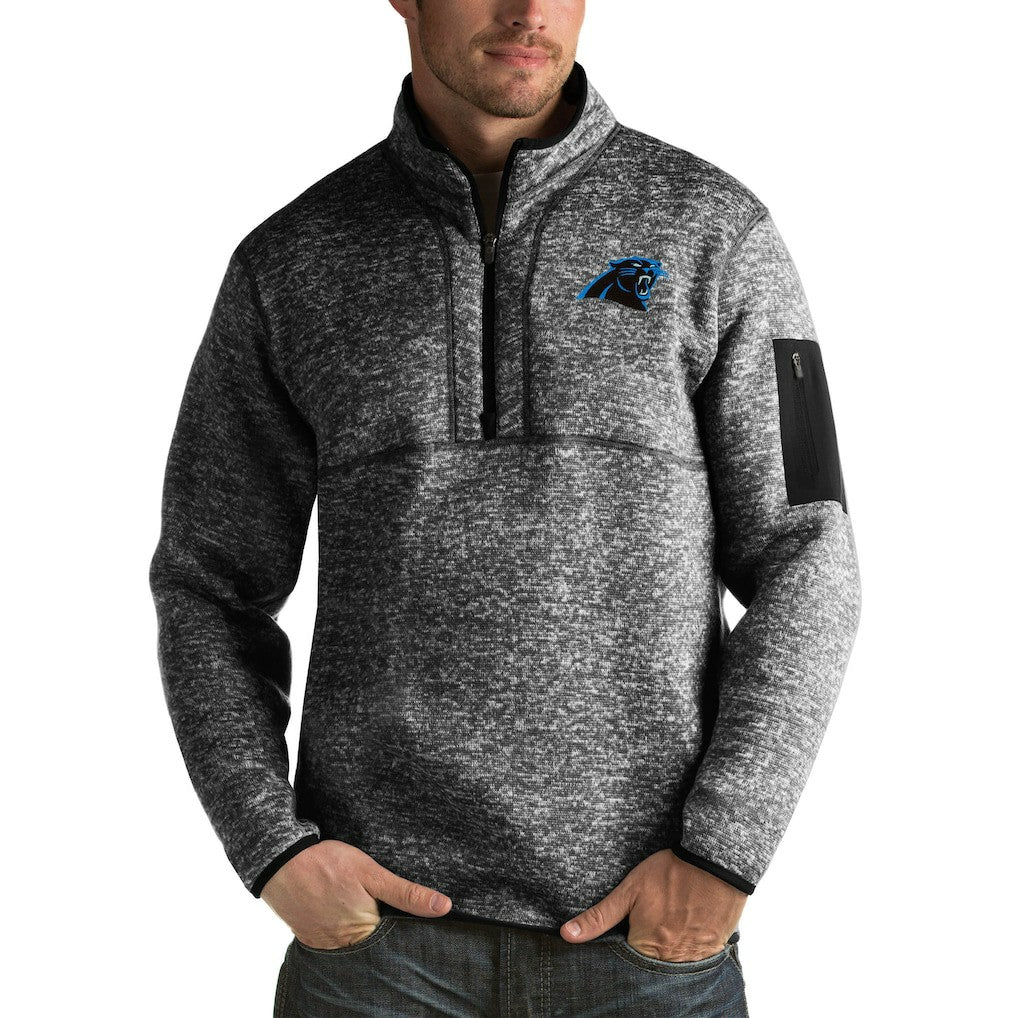 Carolina Panthers Antigua Fortune Big & Tall Quarter-Zip Pullover Jacket Heather Black