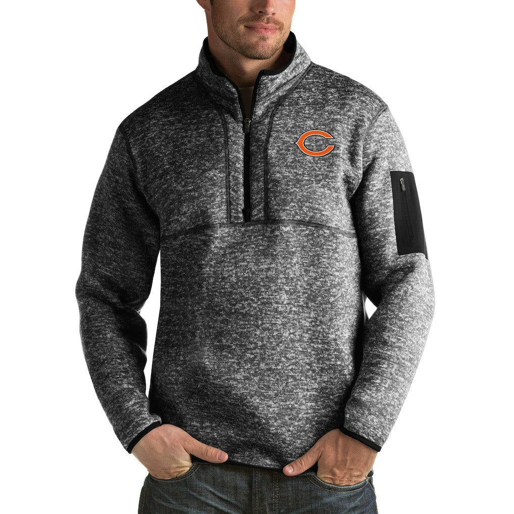 Chicago Bears Antigua Fortune Big & Tall Quarter-Zip Pullover Jacket Heather Black