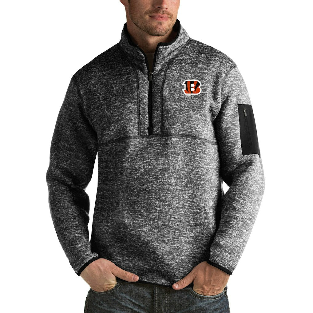 Cincinnati Bengals Antigua Fortune Big & Tall Quarter-Zip Pullover Jacket Heather Black