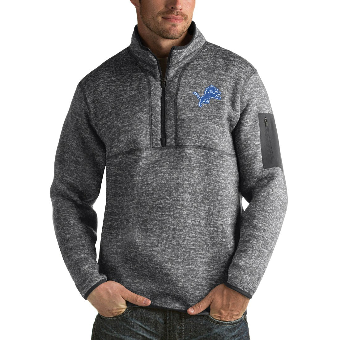 Detroit Lions Antigua Fortune Big & Tall Quarter-Zip Pullover Jacket Charcoal