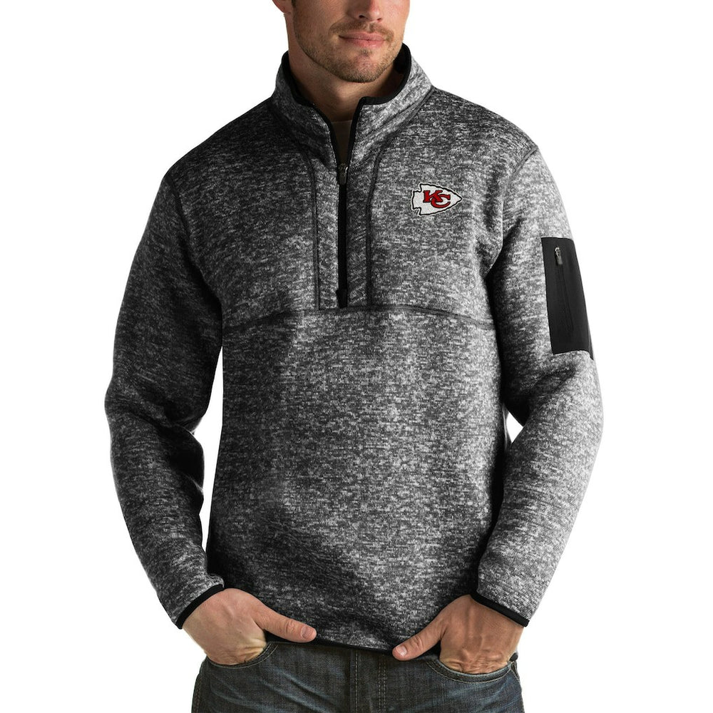 Kansas City Chiefs Antigua Fortune Big & Tall Quarter-Zip Pullover Jacket Heather Black