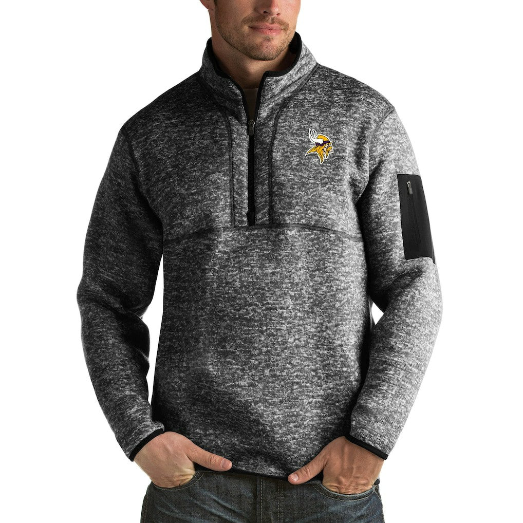 Minnesota Vikings Antigua Fortune Big & Tall Quarter-Zip Pullover Jacket Heather Black