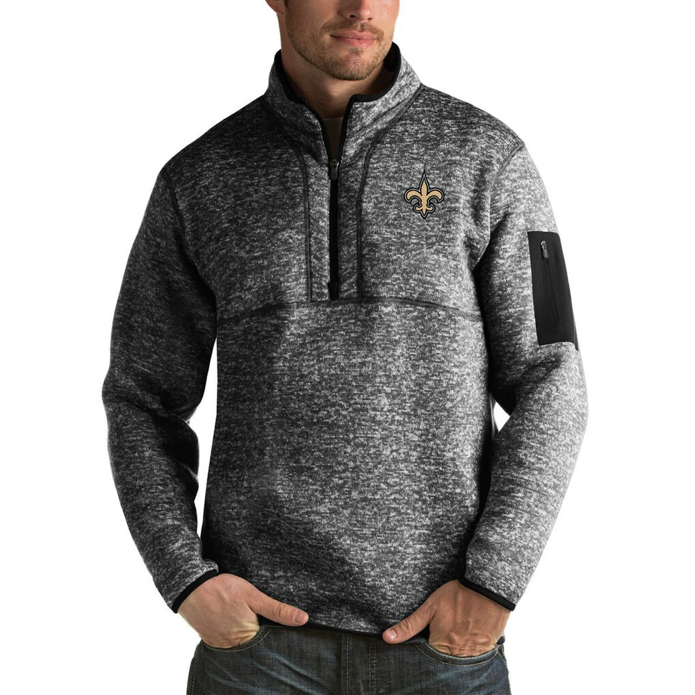 New Orleans Saints Antigua Fortune Big & Tall Quarter-Zip Pullover Jacket Heather Black