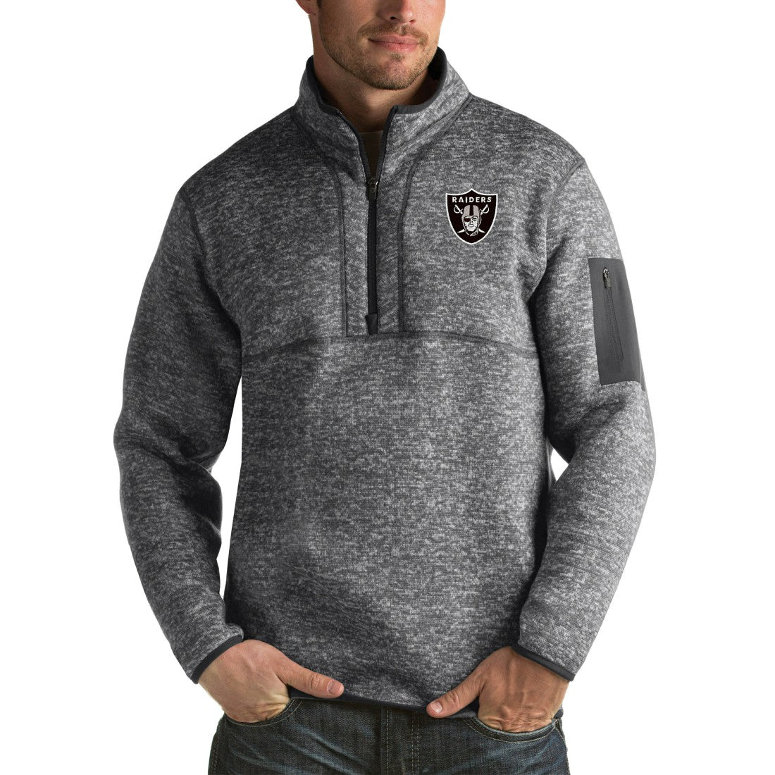 Las Vegas Raiders Antigua Fortune Big & Tall Quarter-Zip Pullover Jacket Charcoal