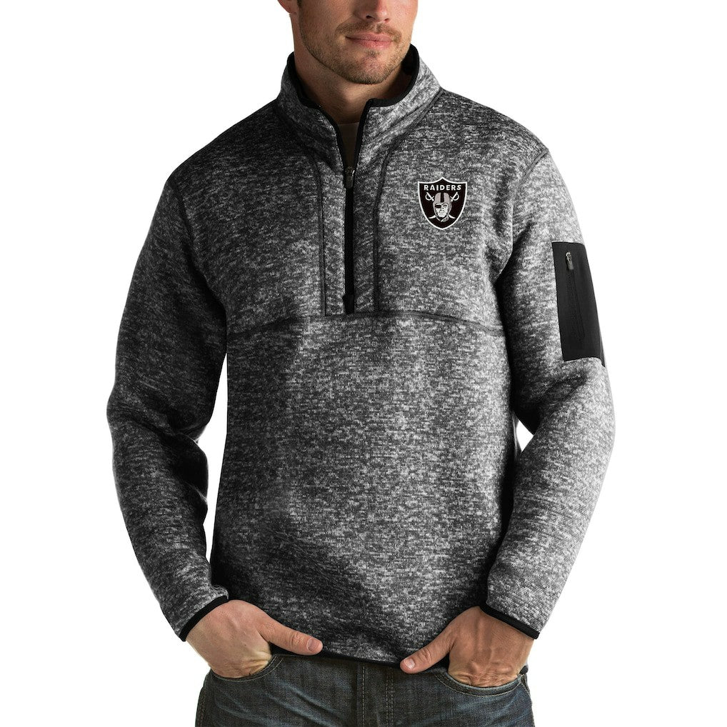 Las Vegas Raiders Antigua Fortune Big & Tall Quarter-Zip Pullover Jacket Heather Black
