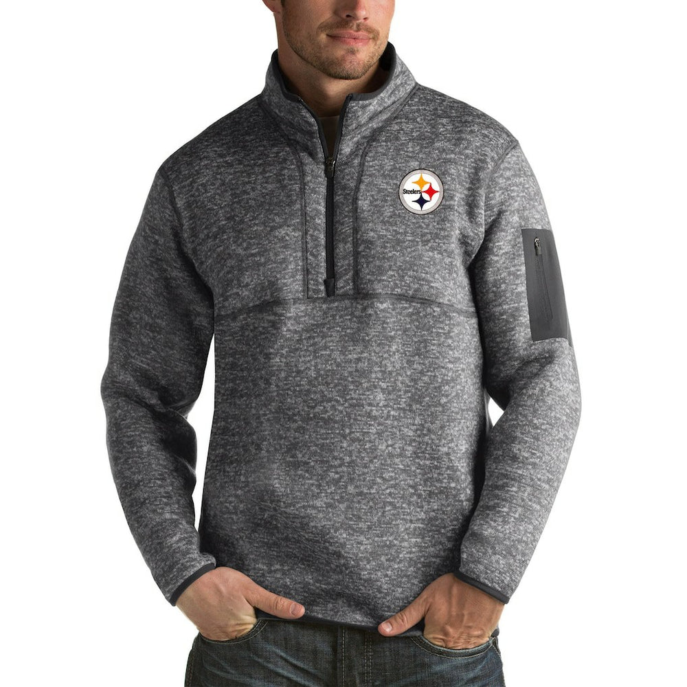 Pittsburgh Steelers Antigua Fortune Big & Tall Quarter-Zip Pullover Jacket Heather Black