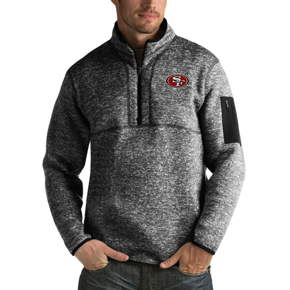 San Francisco 49ers Antigua Fortune Big & Tall Quarter-Zip Pullover Jacket Heather Black
