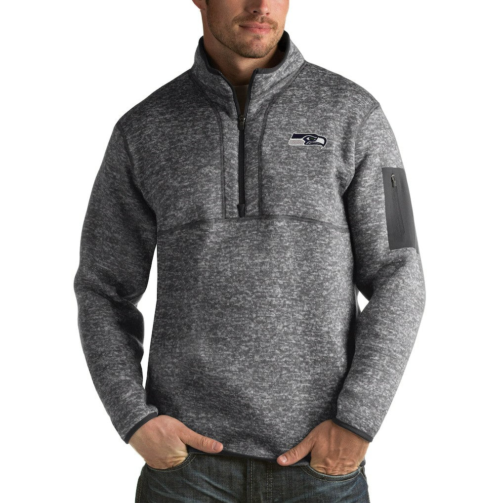 Seattle Seahawks Antigua Fortune Big & Tall Quarter-Zip Pullover Jacket Charcoal
