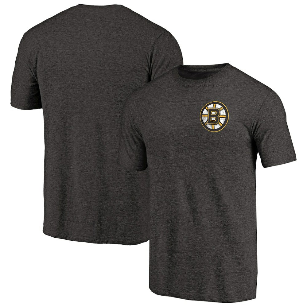 NHL Boston Bruins Primary Logo Left Chest Distressed Tri-Blend T-Shirt - Black
