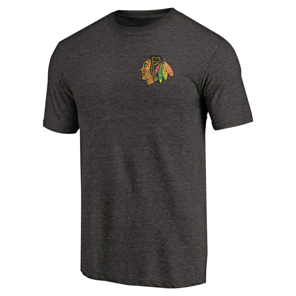 NHL Chicago Blackhawks Primary Logo Left Chest Distressed Tri-Blend T-Shirt - Black