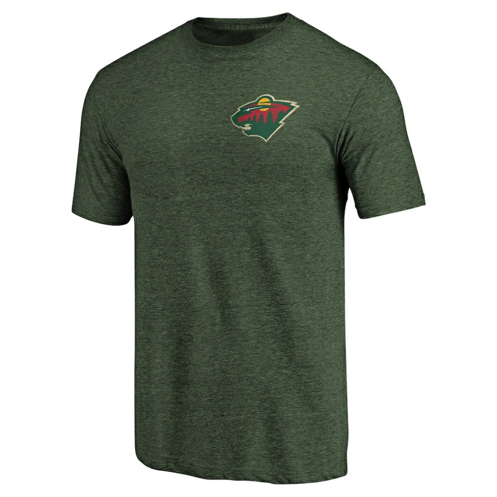 NHL Minnesota Wild Primary Logo Left Chest Distressed Tri-Blend T-Shirt - Green