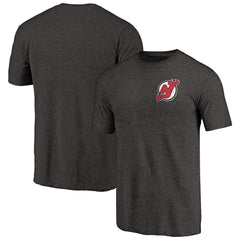NHL New Jersey Devils Primary Logo Left Chest Distressed Tri-Blend T-Shirt - Black
