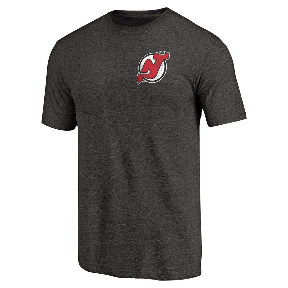 NHL New Jersey Devils Primary Logo Left Chest Distressed Tri-Blend T-Shirt - Black