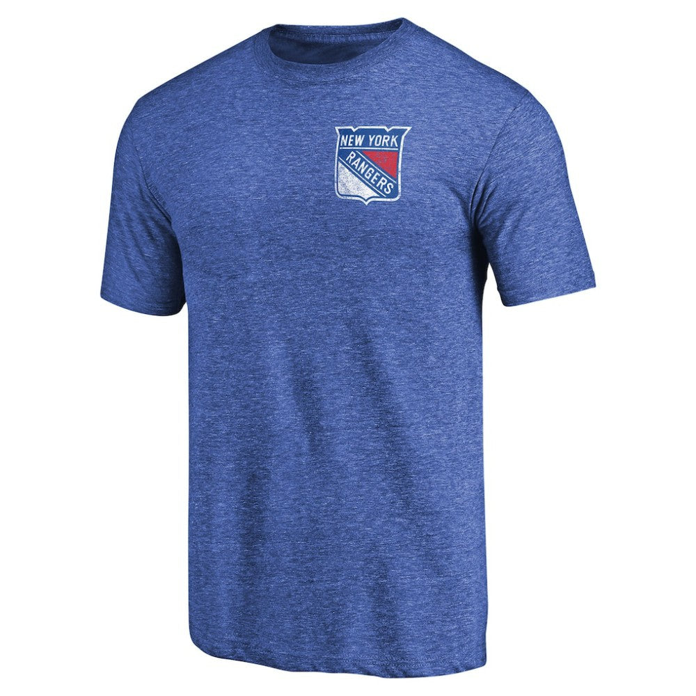 NHL New York Rangers Primary Logo Left Chest Distressed Tri-Blend T-Shirt - Blue