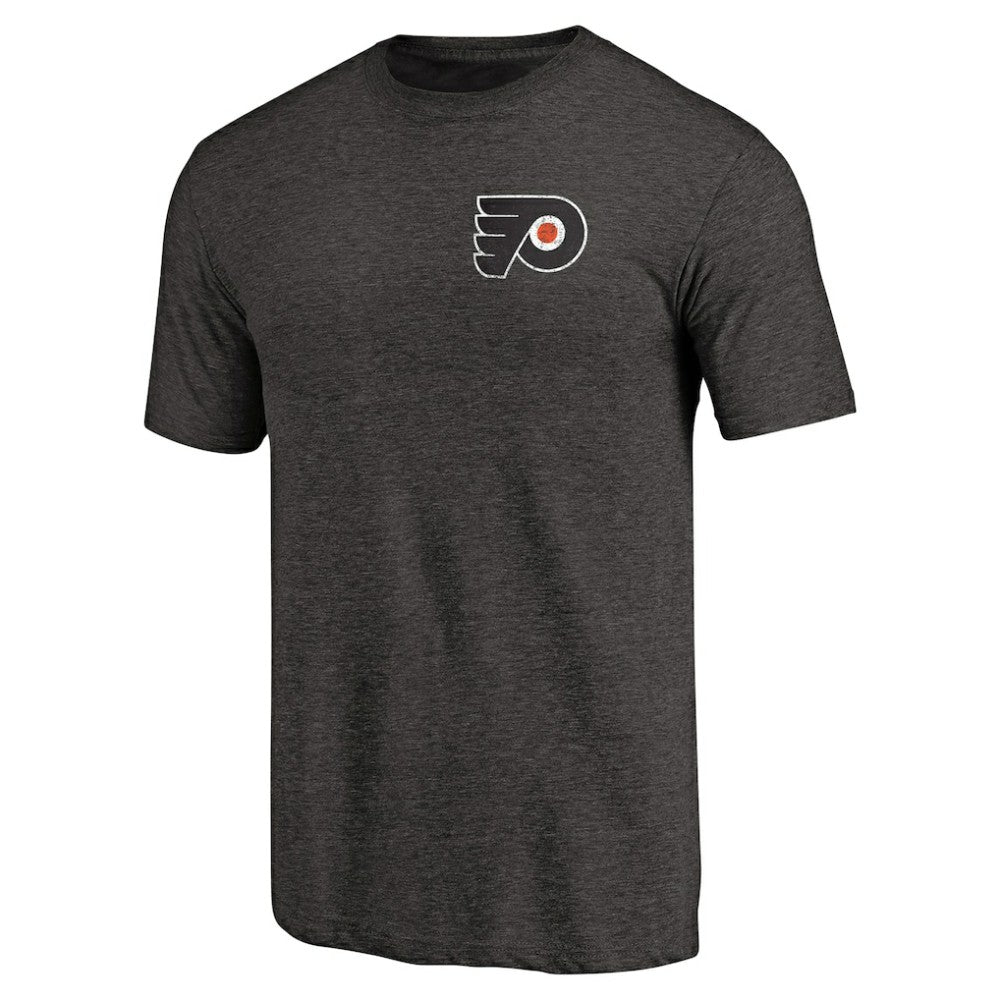 NHL Philadelphia Flyers Primary Logo Left Chest Distressed Tri-Blend T-Shirt - Black