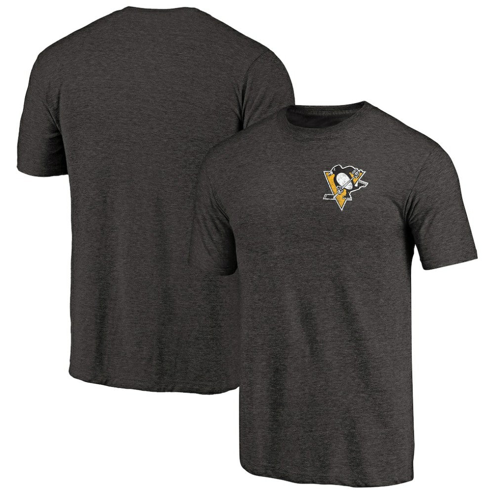 NHL Pittsburgh Penguins Primary Logo Left Chest Distressed Tri-Blend T-Shirt - Black
