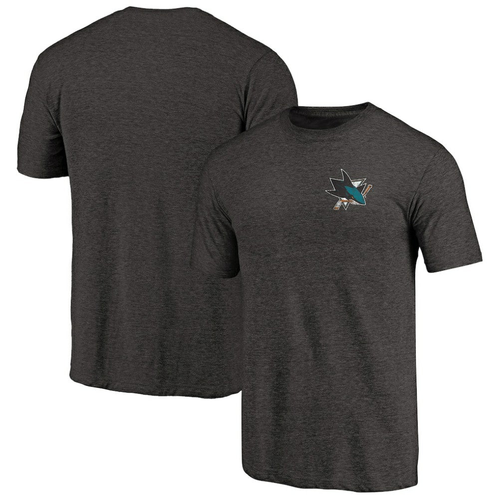 NHL San Jose Sharks Primary Logo Left Chest Distressed Tri-Blend T-Shirt - Black