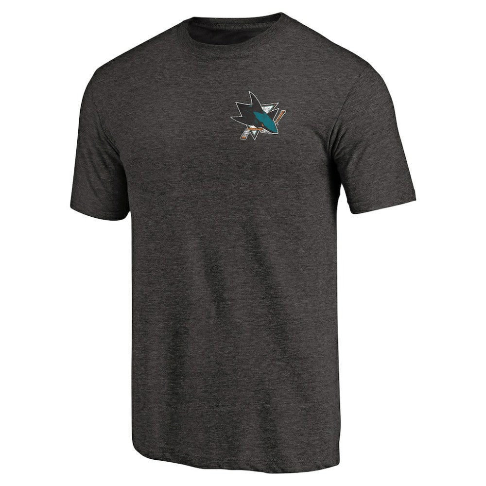 NHL San Jose Sharks Primary Logo Left Chest Distressed Tri-Blend T-Shirt - Black
