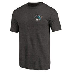 NHL San Jose Sharks Primary Logo Left Chest Distressed Tri-Blend T-Shirt - Black
