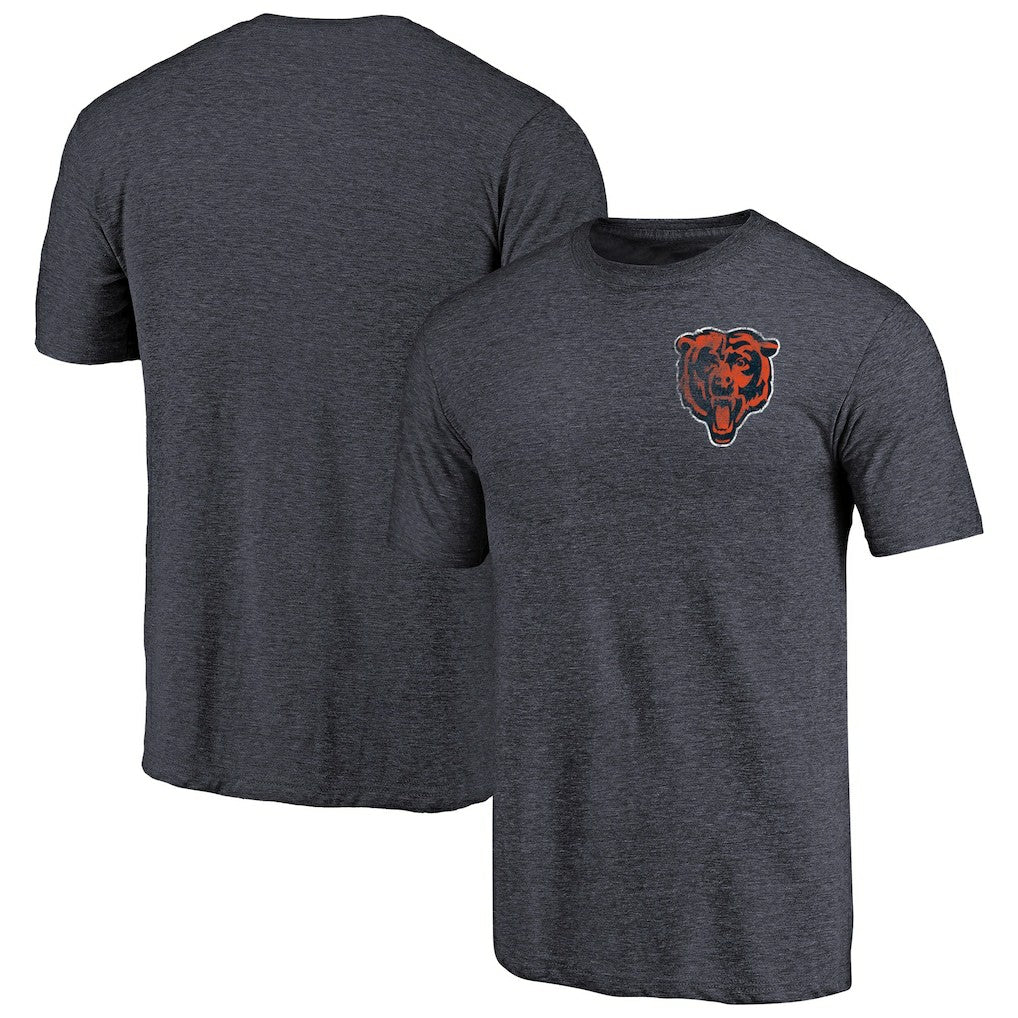 Chicago Bears Primary Logo Left Chest Distressed Tri-Blend T-Shirt Heathered Navy
