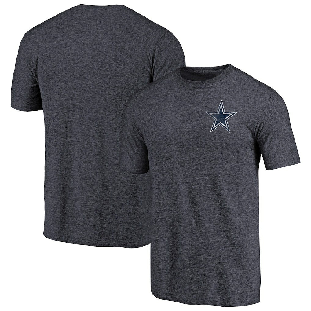 Dallas Cowboys Primary Logo Left Chest Distressed Tri-Blend T-Shirt Heathered Navy